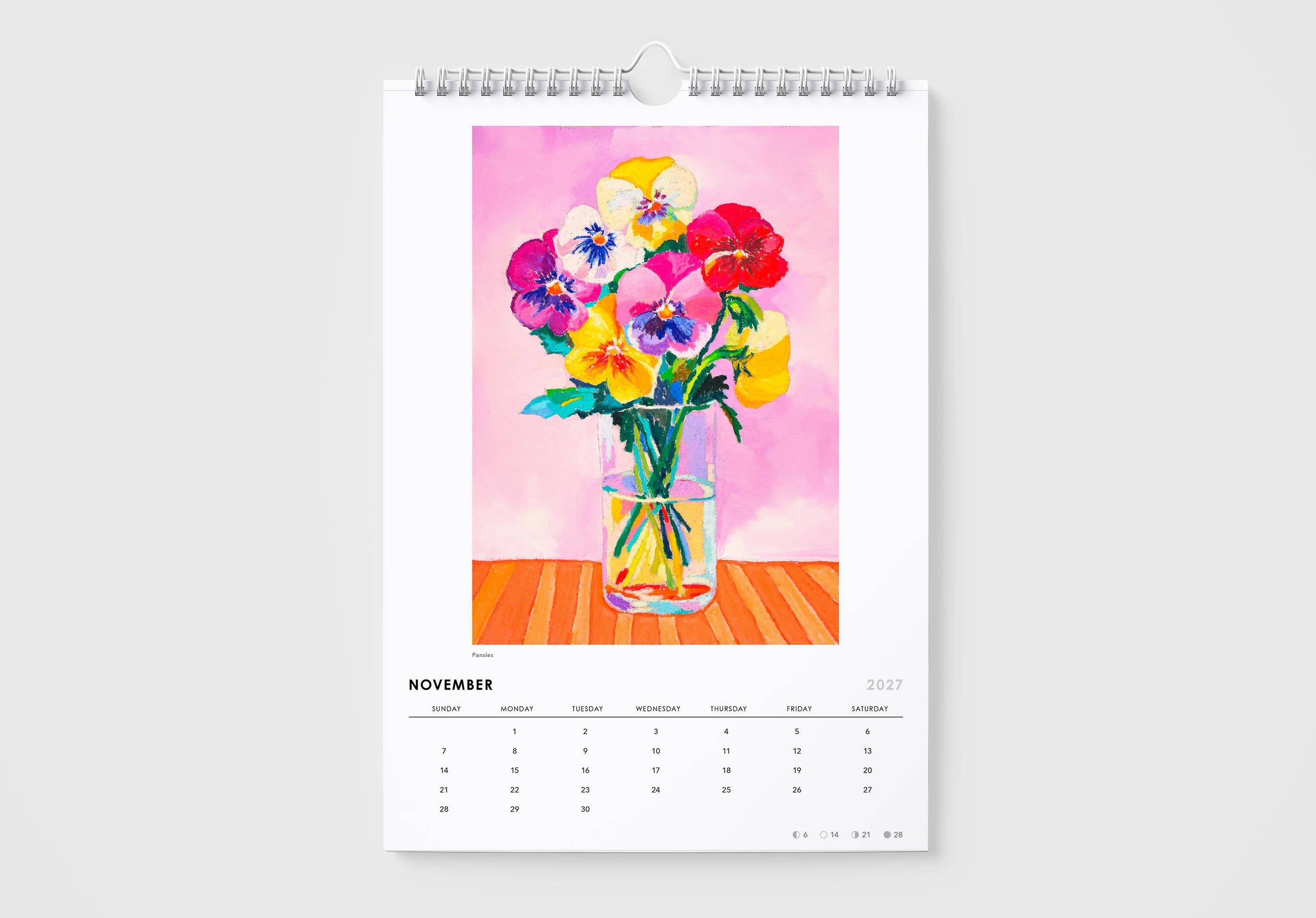 Calendar with a floral design on a white background