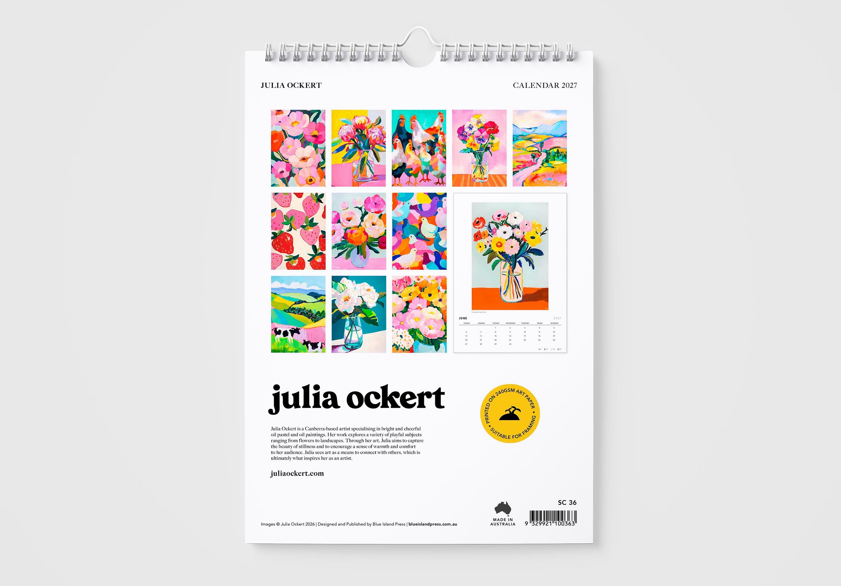 Calendar with colorful illustrations on a white background