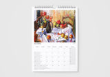 Calendar with a painting of a still life scene on a white background