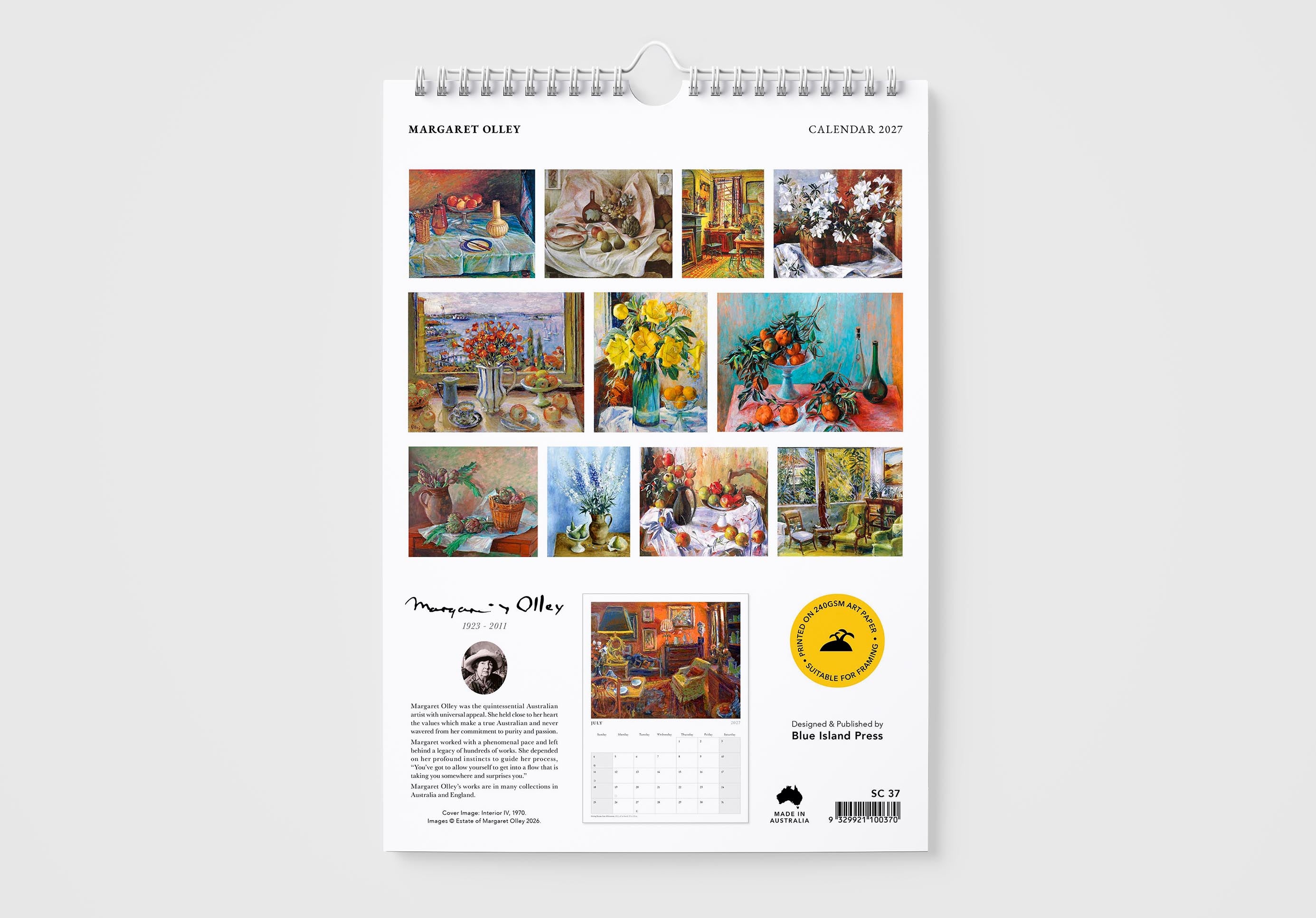 Calendar with artwork on a white background