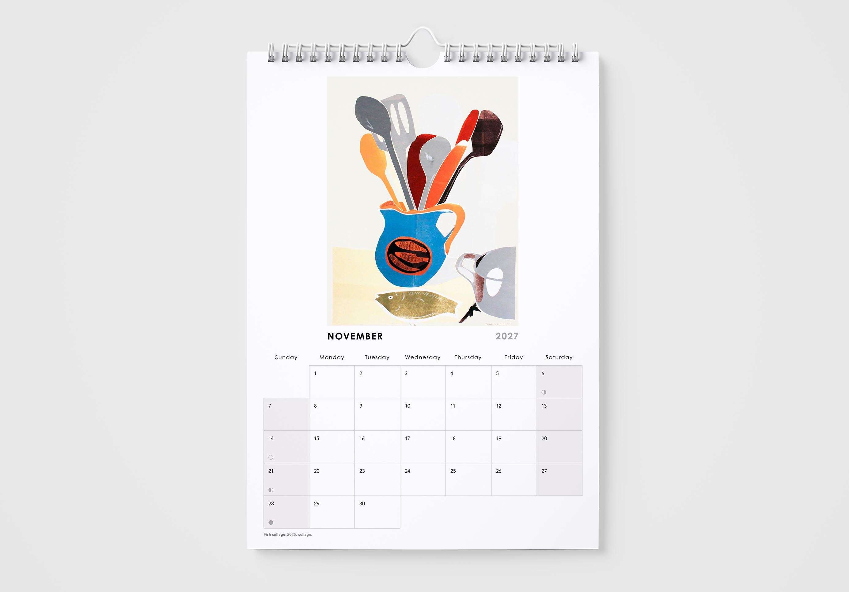 Calendar for November 2023 with kitchen utensils illustration on a white background