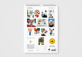 Calendar with various designs on a white background