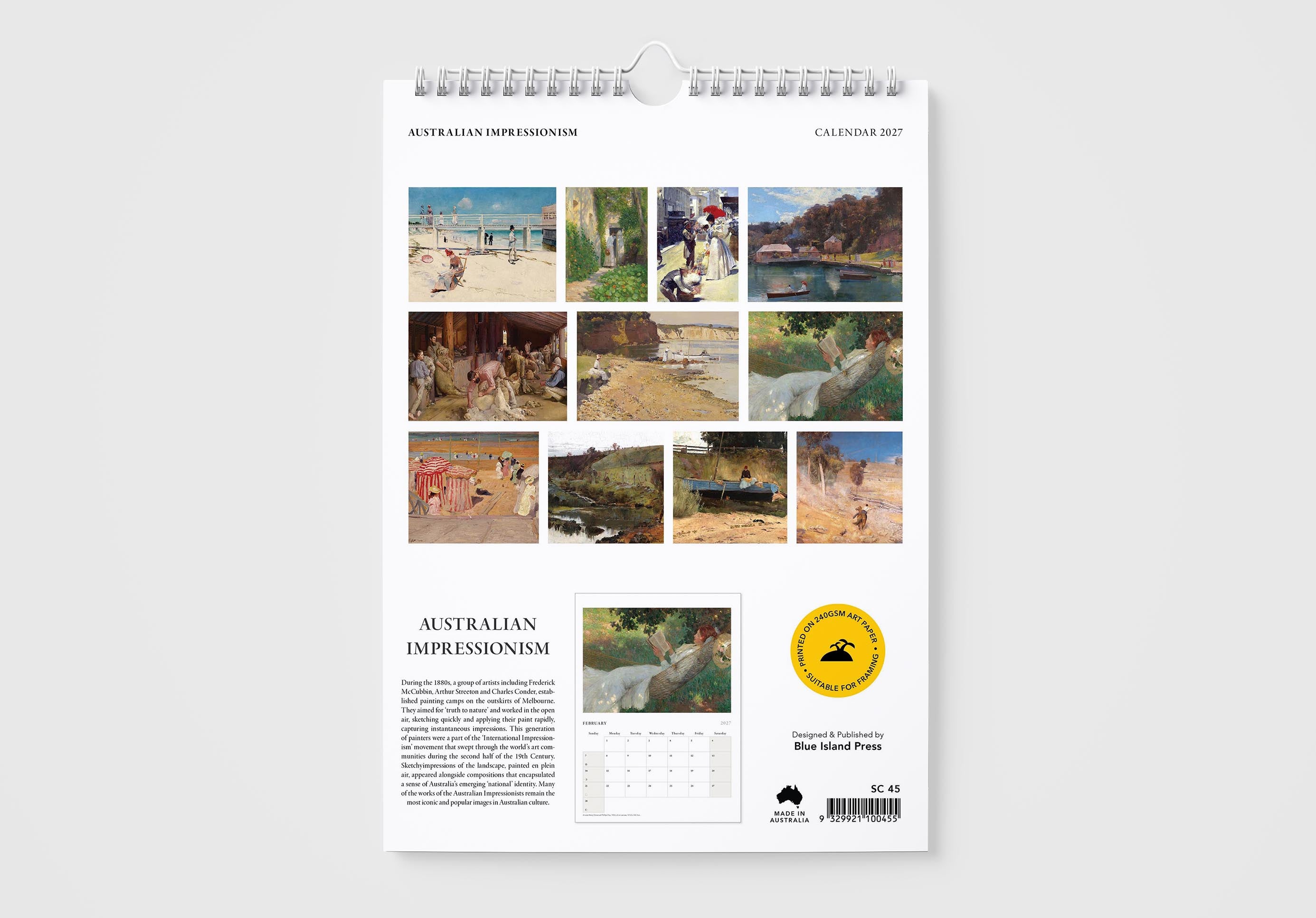 Calendar with Australian Impressionism theme on a white background