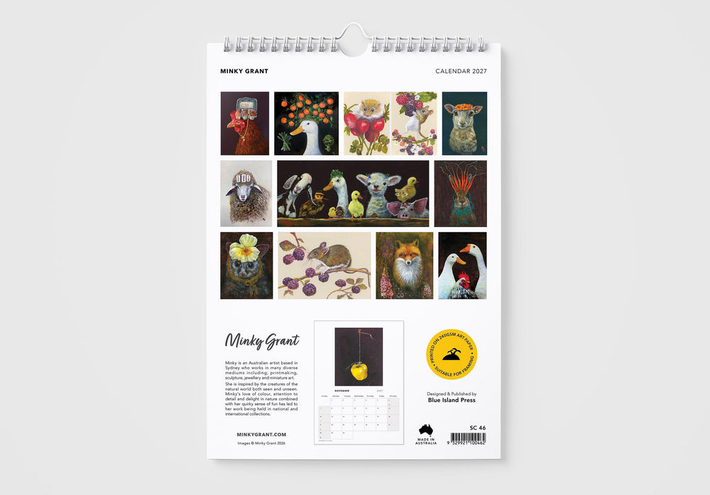 Calendar with various illustrations on a white background