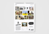 Calendar with multiple images and text on a white background