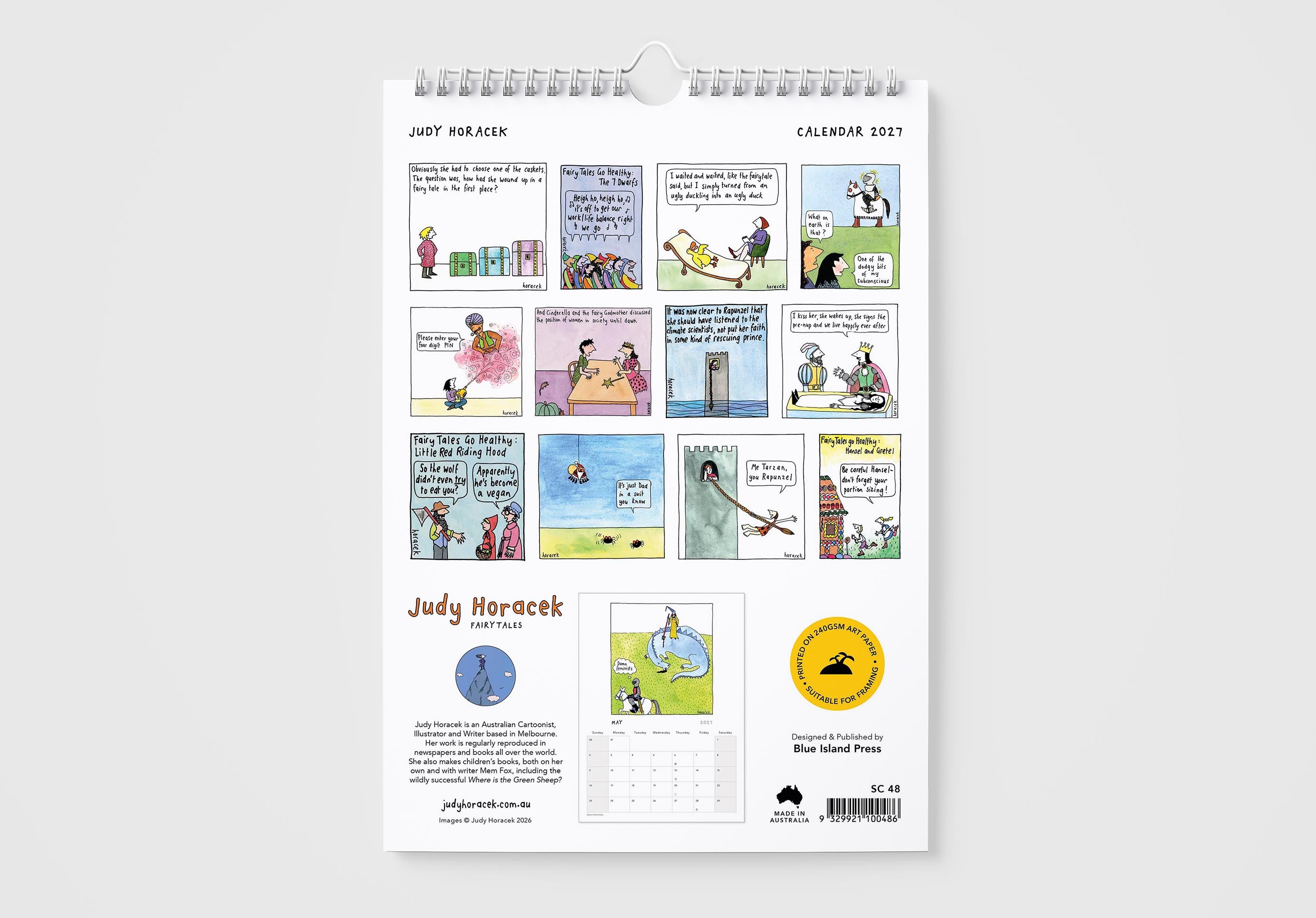 Calendar with cartoon illustrations on a white background