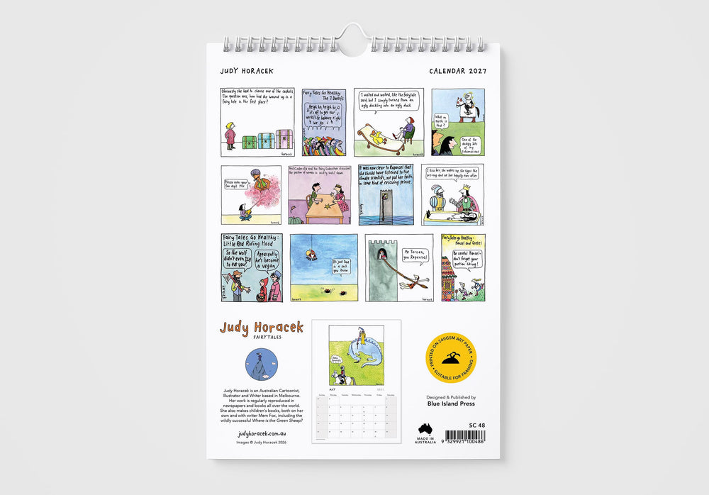 Calendar with cartoon illustrations on a white background