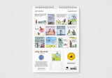 Calendar with cartoon illustrations on a white background
