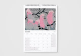 Calendar with pink bird design on a white background