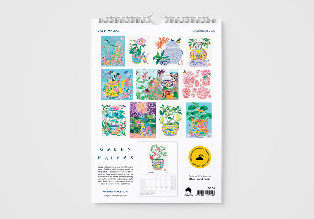 Calendar with colorful illustrations of plants and animals on a white background