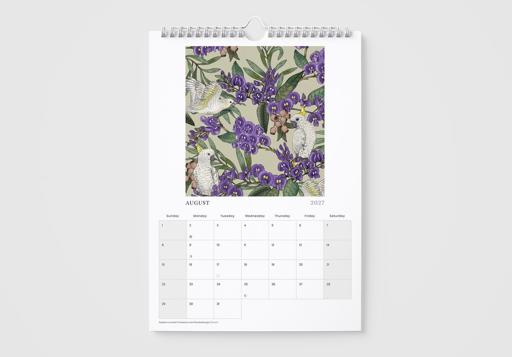 Floral patterned calendar on a white background