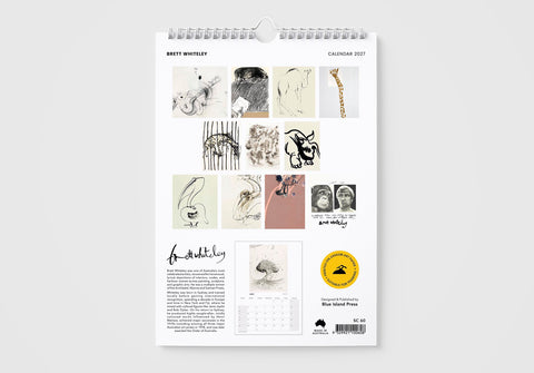 Calendar with artistic illustrations on a white background