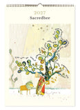 2027 Sacredbee calendar with a tree and people illustration on a white background