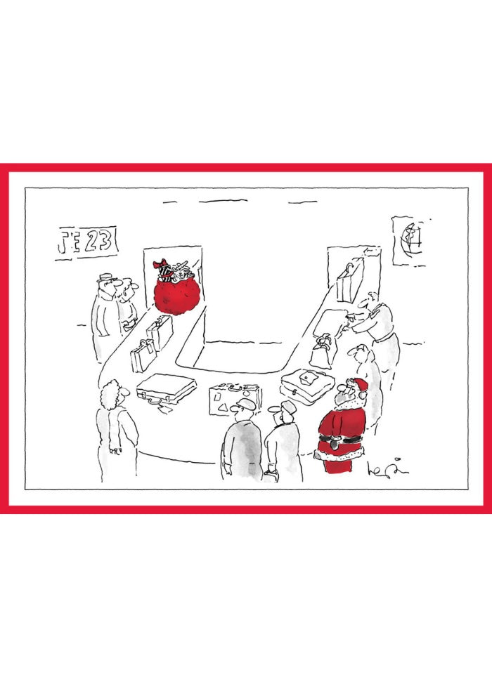  Sketch of Santa at a luggage carousel waiting for his santa sack