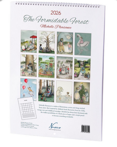 2026 calendar titled 'The Formidable Forest' by Michelle Pleasance with illustrations on a white background.