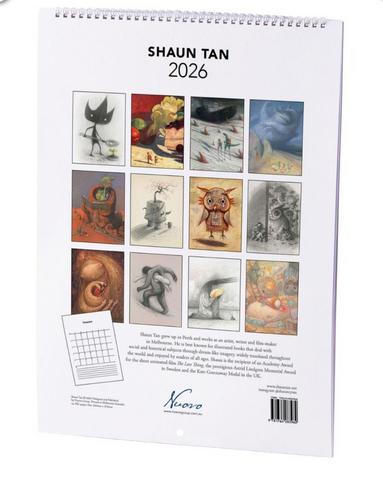 Shaun Tan 2026 calendar with illustrations on a white background