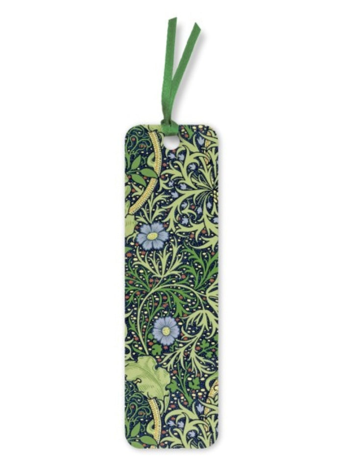 Bookmark with a green pattern of plants and flowers