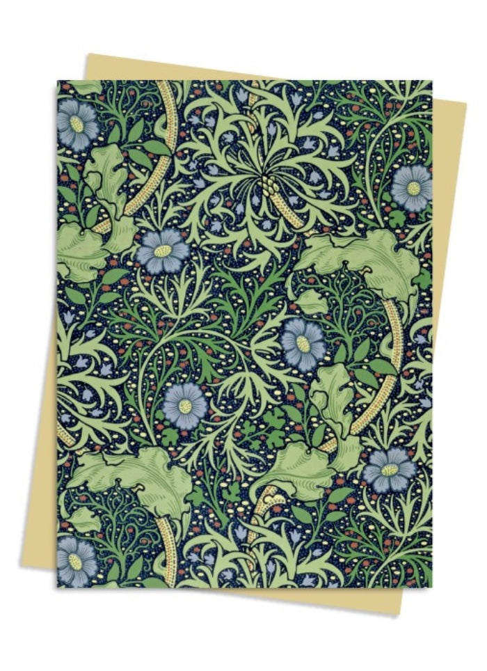 Greeting card with intricate floral and leaf pattern on a white background