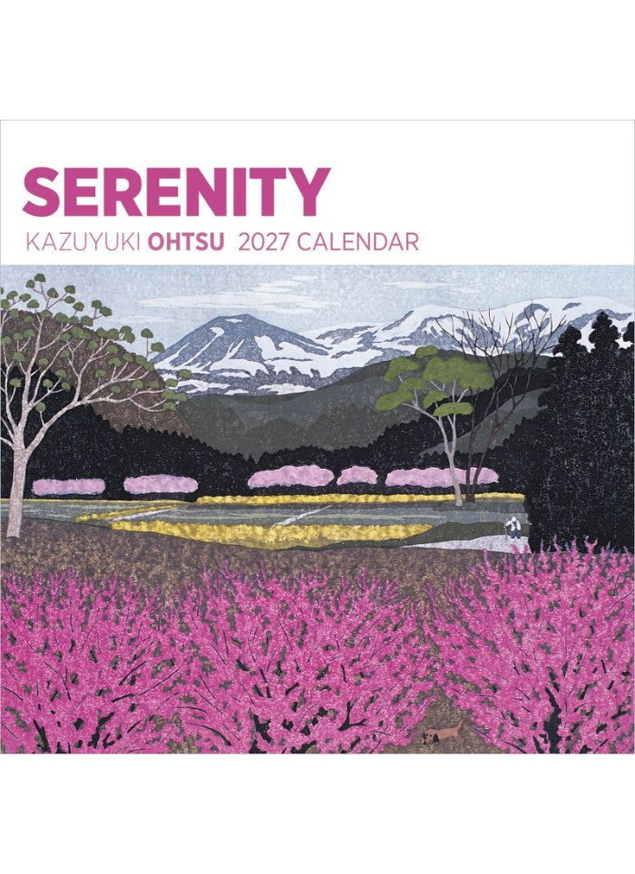 Calendars with a mountain and flower landscape design, featuring the brand 'Serenity' and artist 'Kazuyuki Ohtsu'.