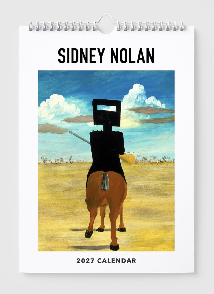 Sidney Nolan 2027 calendar with a painting of a horse and person on a white background