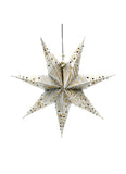 Decorative star-shaped lantern with gold and white pattern on a white background