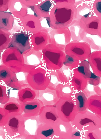 Pattern of pink and purple shapes on a white background