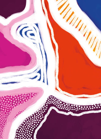 Abstract art with colorful patterns on a blue background