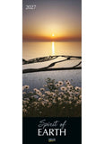 Calendar cover with sunset over water and flowers, featuring 'Spirit of Earth' text.