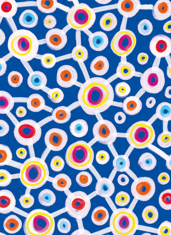 Colorful circular pattern on a blue background