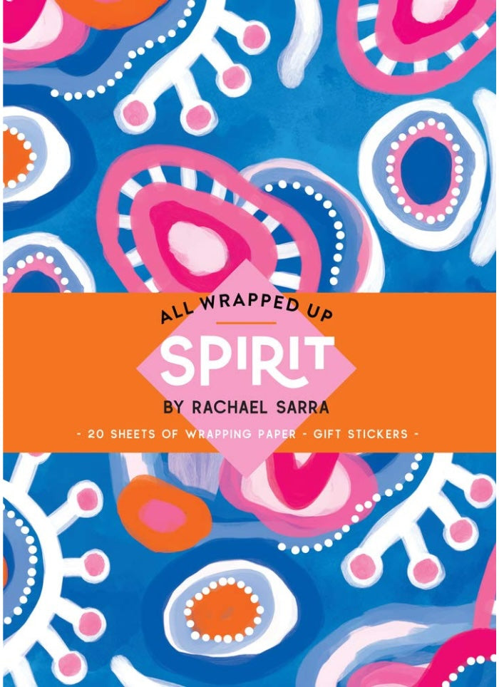 Packaging of 'All Wrapped Up Spirit' by Rachael Sarra with colorful design and text.