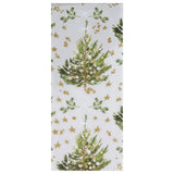 Silver paper with a green tree and gold stars.