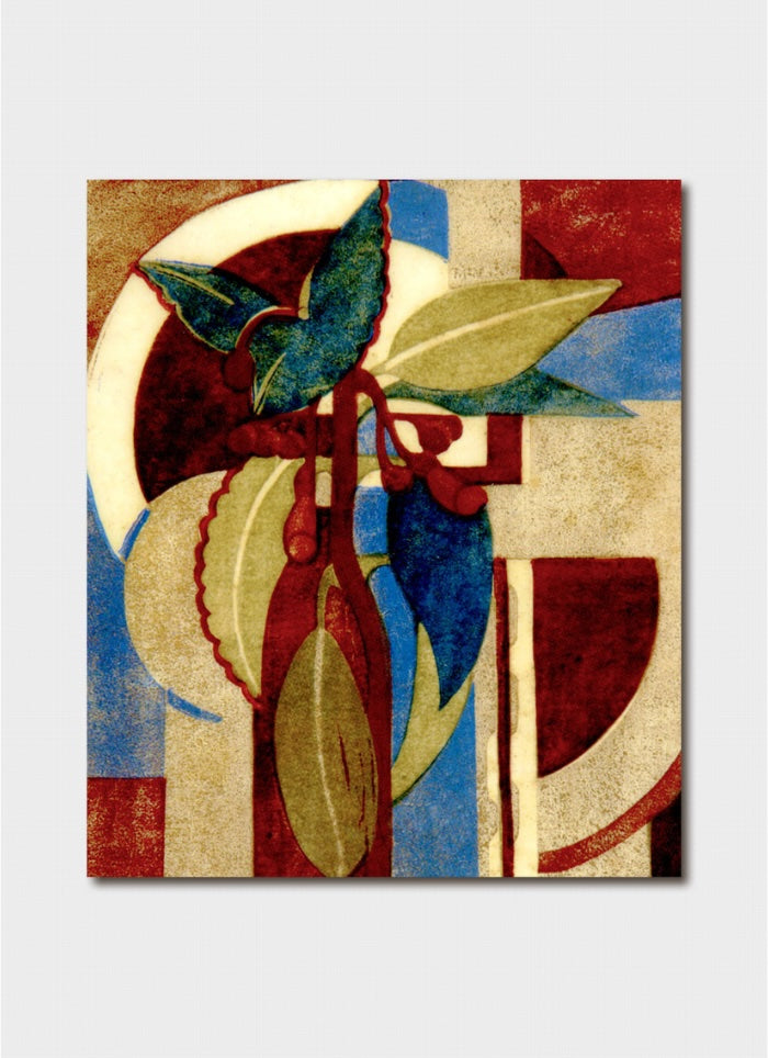 Abstract artwork featuring a pot plant in earthy tones.