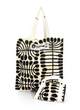 Black and white foldable cotton bag featuring artwork by Mitjili Napuluma