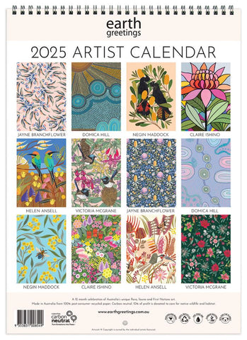 Earth Greetings Artist Calendar 2025 - back