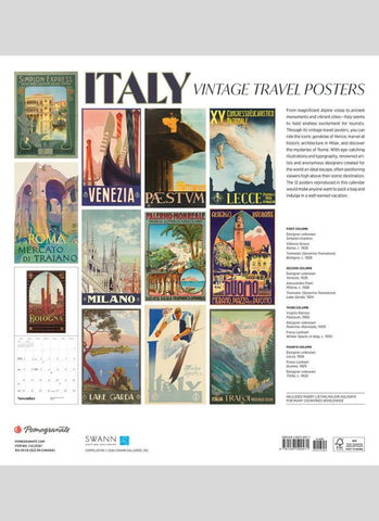 Italy Vintage Travel Posters Wall Calendar 2025 (back cover)