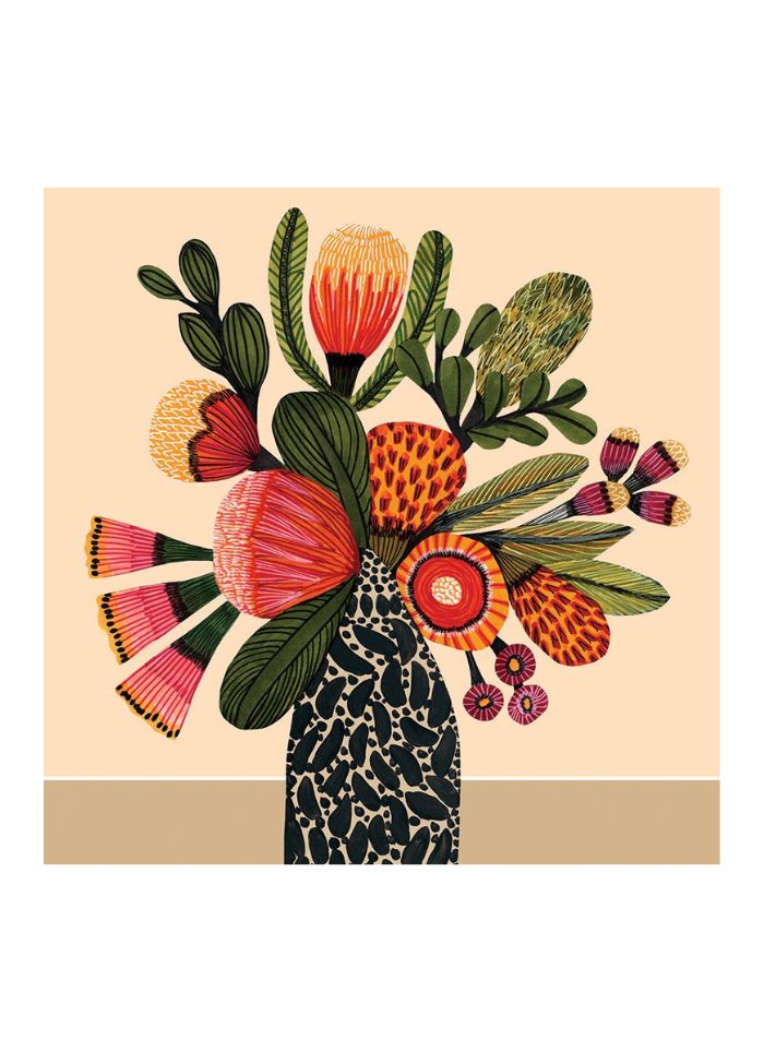 Kirsten Katz art card - Banksias in a vase