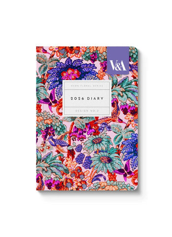 V&A A6 Small Diary 2026 - Neon Floral Coral Jungle