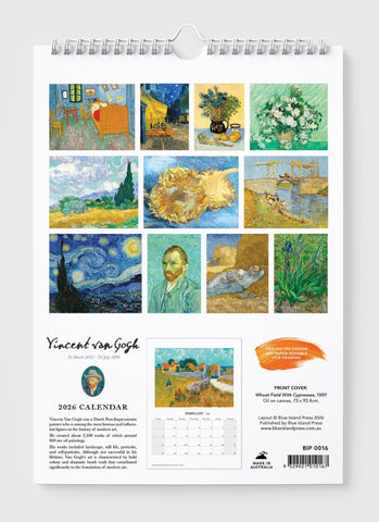Vincent Van Gogh Wall Calendar 2026 - back 