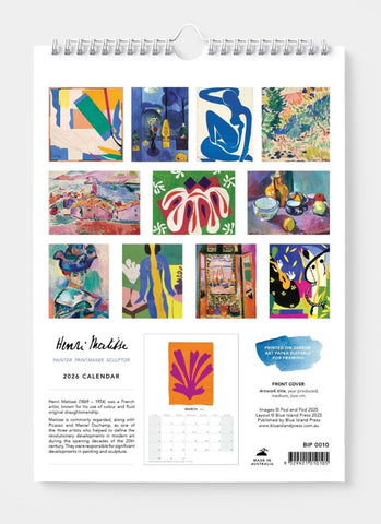 Henri Matisse Wall Calendar 2026 - back