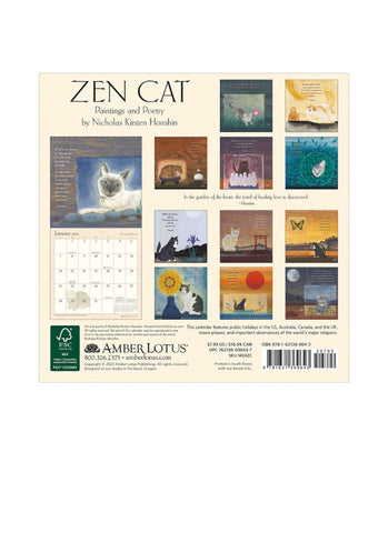 Zen Cat Mini Wall Calendar 2024 - back