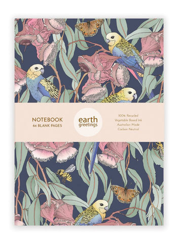 Earth Greetings A5 Blank Notebook - Rosellas Amongst the Mallee