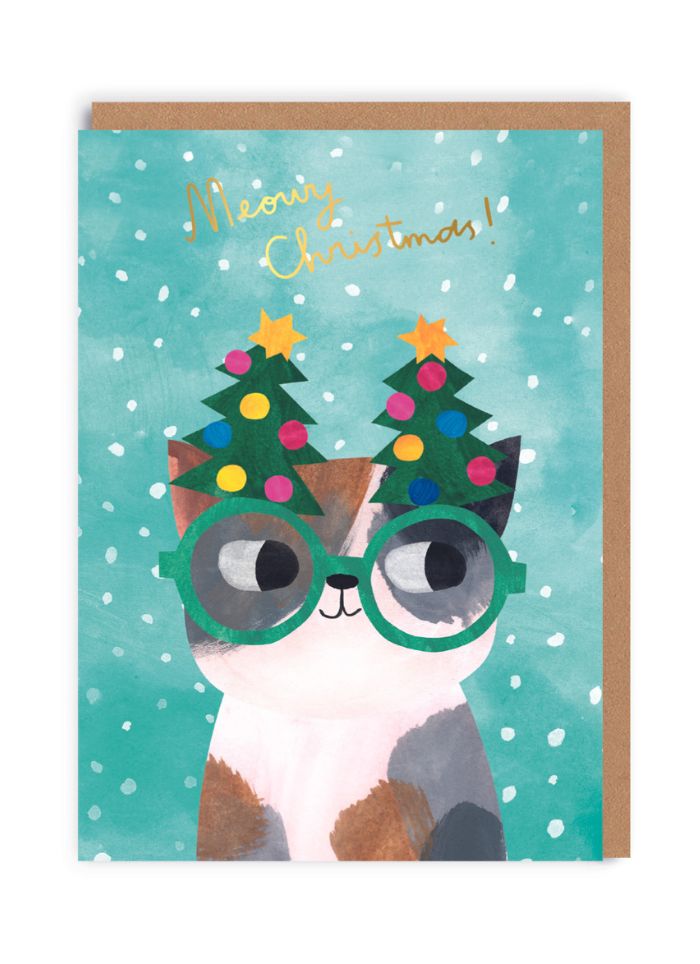 Ohh Deer Christmas Card - Cat in Tree Glasses