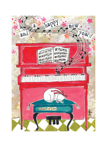 Curly Girl Christmas card - Piano New Year