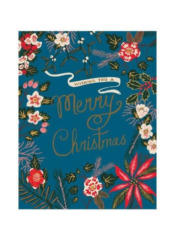 Red Cap Christmas Card - Flowers