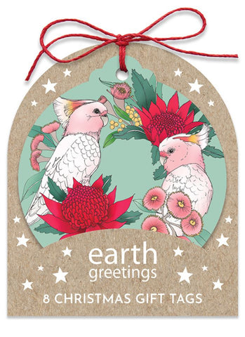 Christmas Gift Tags - Pink Cockatoo Wreath (pack of 8)