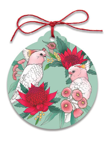 Christmas Gift Tags - Pink Cockatoo Wreath (pack of 8)