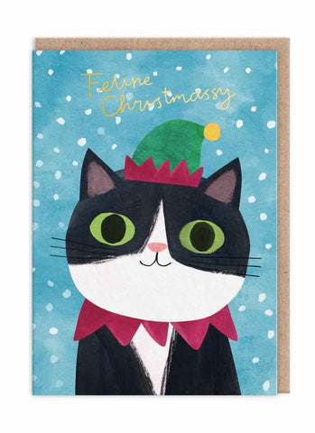 Ohh Deer Christmas Card - Christmas Cat Elf Hat