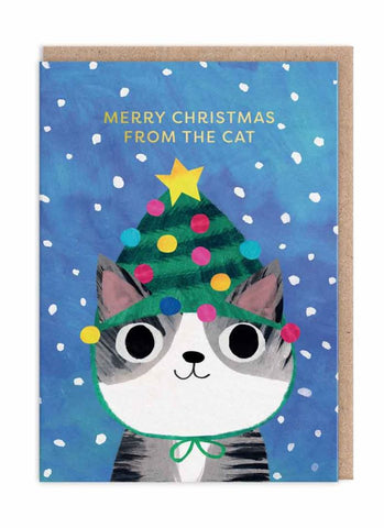 Ohh Deer Christmas Card - Cat in Tree Hat