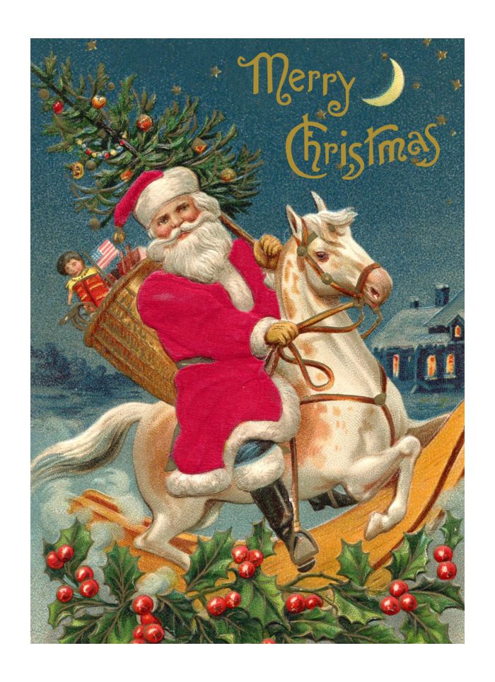 Nelson Line Christmas card - Santa Rocking Horse