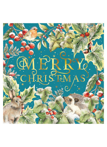 Almanac Gallery Foil Christmas card - Teal Foliage